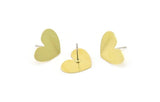 Brass Heart Earring, 4 Raw Brass Heart Shaped Stud Earrings (14x17x0.60mm) A3980