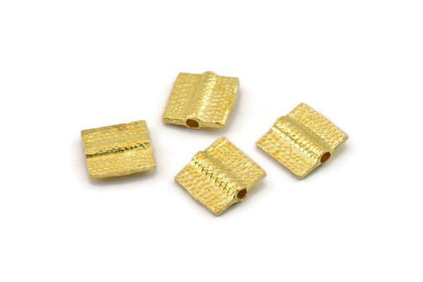 Brass Spacer Beads, Raw Brass Spacer Beads, Hammered Square Brass Spacer Beads (9mm) N2472