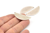 Semi Circle Charm, 4 Textured Antique Silver Plated Brass Half Moon Blanks With 1 Hole (39x15x1mm) D1523