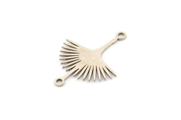 Silver Sun Charm, 12 Antique Silver Plated Brass Sun Charms With 2 Loops, Brass Connectors (24x18x0.60mm) A3875 H0225