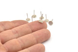 Silver Round Earring, 10 Textured Antique Silver Plated Brass Round Earring Studs (6x0.80mm) M369