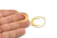 Gold Moon Charm, 2 Gold Plated Brass Round Shaped Charms With 1 Loop, Round Charms, Pendants, Findings (32x30x0.60mm) A6279
