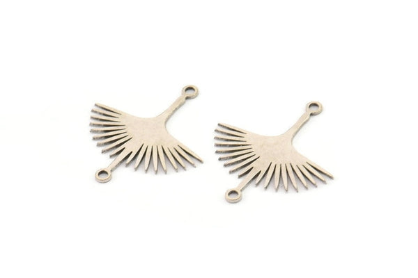 Silver Bird Charm, 12 Antique Silver Plated Brass Stork Charms With 2 Loops, Brass Connectors (24x22x0.60mm) A3874