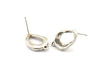 Silver Earring Post, 4 Antique Silver Plated Brass Drop Earring Posts With 1 Loop (16x11mm) D1307