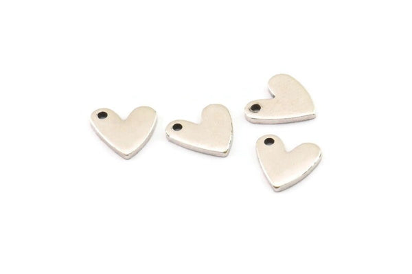 Silver Heart Charm, 24 Antique Silver Plated Brass Heart Charms With 1 Hole (8x1mm) M02172 Q0065