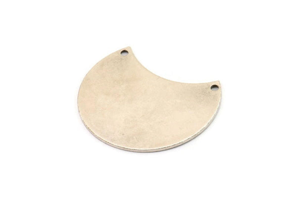 Silver Moon Charm, 2 Antique Silver Plated Brass Blank, Crescent Moon Charms With 2 Holes (32x22x0.80) N0513