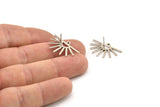 Silver Sun Earring, 6 Antique Silver Plated Brass Sun Stud Earrings With 1 Loop (25x16x0.70mm) M01392 A2394