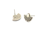 Silver Sun Earring, 2 Antique Silver Plated Brass Sun Shaped Stud Earrings (10x14mm) U129