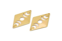 Gold Diamond Connector, 2 Gold Plated Brass Moon Phases Patterned Diamond Shaped Connectors With 2 Holes (40x26x0.80mm) M01666 H0925