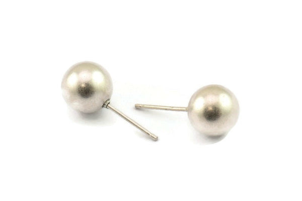 Silver Ball Stud, 4 Stainless Steel Earring Posts 10mm Ear Studs, Antique Silver Plated Brass Stud Earrings Bs 1073--n0559