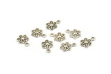 Silver Flower Charm, 50 Tiny Antique Silver Plated Brass Flower Charms With 1 Loop, Findings (10x6.5mm) A0515