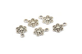 Silver Flower Charm, 50 Tiny Antique Silver Plated Brass Flower Charms With 1 Loop, Findings (10x6.5mm) A0515