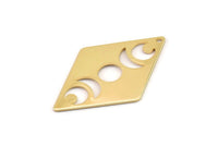 Gold Diamond Charm, 2 Gold Plated Brass Moon Charms With 1 Hole, Rhombus Blanks (40x26x0.80mm) M01670 H0926