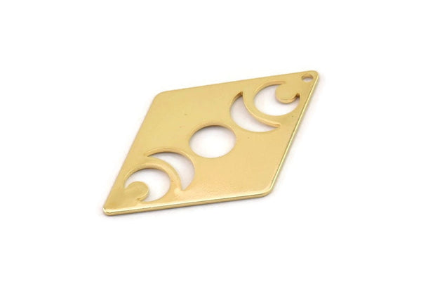 Gold Diamond Charm, 2 Gold Plated Brass Moon Charms With 1 Hole, Rhombus Blanks (40x26x0.80mm) M01670 H0926