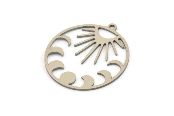 Steel Moon Charm,  Stainless Steel Crescent Moon And Sun Shaped Charms With 1 Loop (30x27x0.80mm) SMP1266