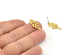 Brass Leaf Earring, 8 Raw Brass Branch Shaped Stud Earrings, Findings (22x9x0.60mm) A4303
