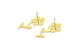 Brass Flower Earring, 8 Raw Brass Flower Shaped Stud Earrings (25x11x0.60mm) A3981