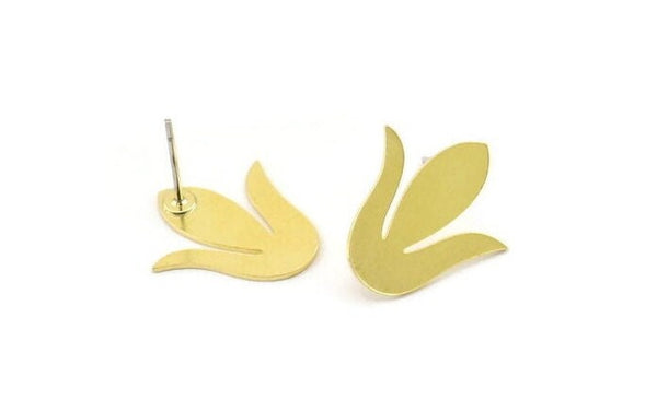 Brass Flower Earring, 6 Raw Brass Tulip Flower Shaped Stud Earrings (24x23x0.60mm) A3988
