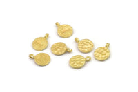 Brass Round Charm, Raw Brass, Hammered Round Jewelry, Brass Beads, Round Bracelet Findings, Bracelet Charms (11x8x1mm) N2494