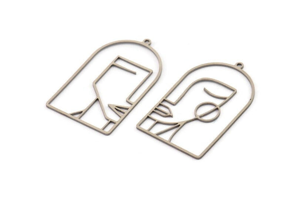 Steel Face Charm, Stainless Steel Man And Woman Face Charms With 1 Loop, Findings (39x24x0.80mm) SMP1320 A3017