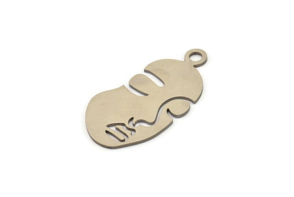 Steel Face Charm, Stainless Steel Face Charms With 1 Loop, Pendants, Earrings, Findings (34x17x0.80mm) SMP1316