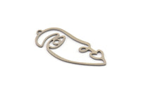 Steel Face Charm, Stainless Steel Face Charms With 1 Loop, Pendants, Earrings, Findings (41x17x0.80mm) SMP1312