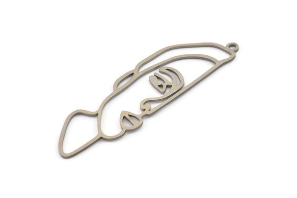 Steel Face Charm, Stainless Steel Face Charms With 1 Loop, Pendants, Earrings, Findings (58x17x0.80mm) SMP1313