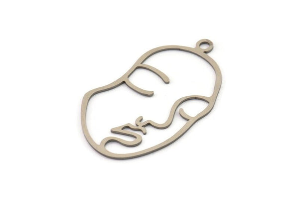 Steel Face Charm, Stainless Steel Face Charms With 1 Loop, Pendants, Earrings, Findings (46x28x0.80mm) SMP1317