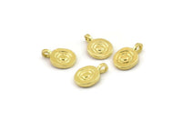 Brass Spiral Charm, Brass, Round Charms, Round Patterned Jewelry, Raw Brass, Round Bracelet Findings, Bracelet Charms (10x7x1.2mm) N2497