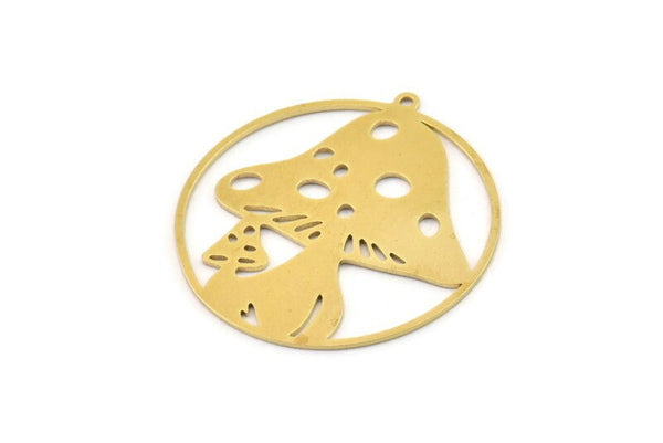 Brass Mushroom Charm, Raw Brass Mushroom Charms With 1 Loop, Charm Pendants (33x31x0.60mm) SMP1307