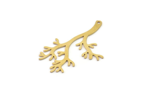 Brass Leaf Charm, Raw Brass Branch Charms With 1 Hole, Charm Pendants (36x26x0.60mm) SMP1275