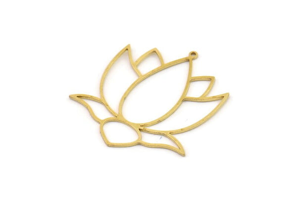 Brass Flower Charm, Raw Brass Lotus Flower Charms With 1 Loop, Findings (38x40x0.80mm) SMP1337