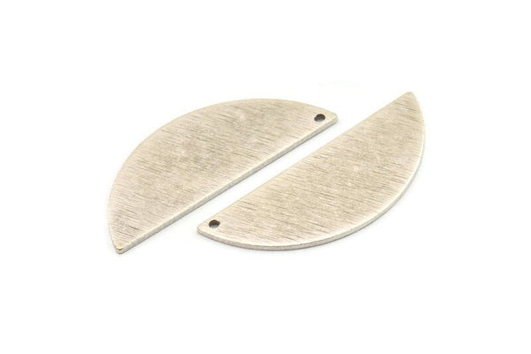Semi Circle Charm, 4 Textured Antique Silver Plated Brass Half Moon Blanks With 1 Hole (39x15x1mm) D1523