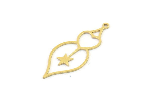 Brass Star Charm, Raw Brass Heart Charms With 1 Loop, Charm Pendants (34x14x0.60mm) SMP1339
