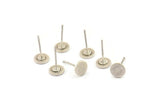 Silver Round Earring, 10 Textured Antique Silver Plated Brass Round Earring Studs (6x0.80mm) M369