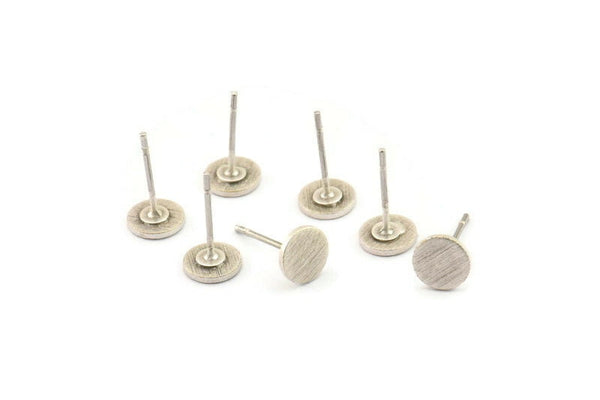 Silver Round Earring, 10 Textured Antique Silver Plated Brass Round Earring Studs (6x0.80mm) M369