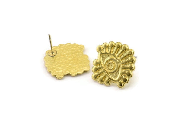 Brass Eye Earring, Raw Brass Eye Stud Earrings - Stone Setting - Pad Size 2mm (19x18x1.5mm) N2517