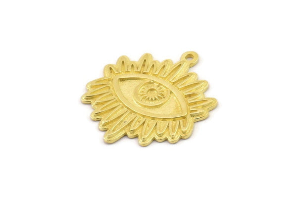 Brass Eye Charm, Hammered Raw Brass Eye Charms With 1 Loop, Eye Pendants (27x23x1.5mm) N2499