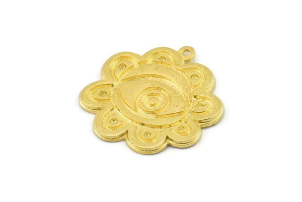 Brass Eye Charm, Hammered Raw Brass Eye Charms With 1 Loop, Eye Pendants (27x26x1.5mm) N2522