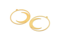 Gold Moon Charm, 2 Gold Plated Brass Round Shaped Charms With 1 Loop, Round Charms, Pendants, Findings (32x30x0.60mm) A6279
