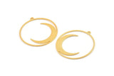Gold Moon Charm, 2 Gold Plated Brass Round Shaped Charms With 1 Loop, Round Charms, Pendants, Findings (32x30x0.60mm) A6279