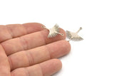 Silver Bird Charm, 12 Antique Silver Plated Brass Stork Charms With 2 Loops, Brass Connectors (24x22x0.60mm) A3874
