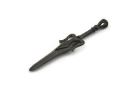 Knight&#39;s Sword Pendant, Oxidized Black Brass Sword Charm With 1 Loop, Findings (49mm) N0187 H1081