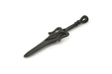 Knight&#39;s Sword Pendant, Oxidized Black Brass Sword Charm With 1 Loop, Findings (49mm) N0187 H1081