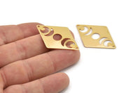Gold Diamond Connector, 2 Gold Plated Brass Moon Phases Patterned Diamond Shaped Connectors With 2 Holes (40x26x0.80mm) M01666 H0925