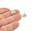 Silver Round Earring, 6 Hammered Antique Silver Plated Brass Round Stud Earrings With 1 Hole, Findings (12x0.80mm) M01519 A2423 SY0160