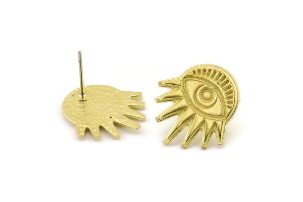 Brass Eye Earring, Raw Brass Eye Stud Earrings, Evil Eye Earrings (18x17mm) N2519