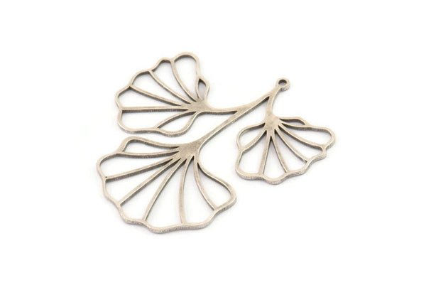 Silver Leaf Charm, 2 Antique Silver Plated Brass Ginkgo Leaf Charms With 1 Loop, Charm Pendants (43x41x0.80mm) SMP0266 A2606