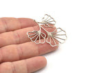 Silver Leaf Charm, 2 Antique Silver Plated Brass Ginkgo Leaf Charms With 1 Loop, Charm Pendants (43x41x0.80mm) SMP0266 A2606