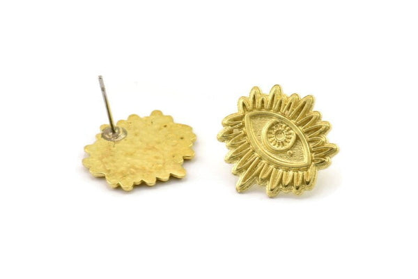 Brass Eye Earring, Raw Brass Eye Stud Earrings, Evil Eye Earrings (18mm) N2501